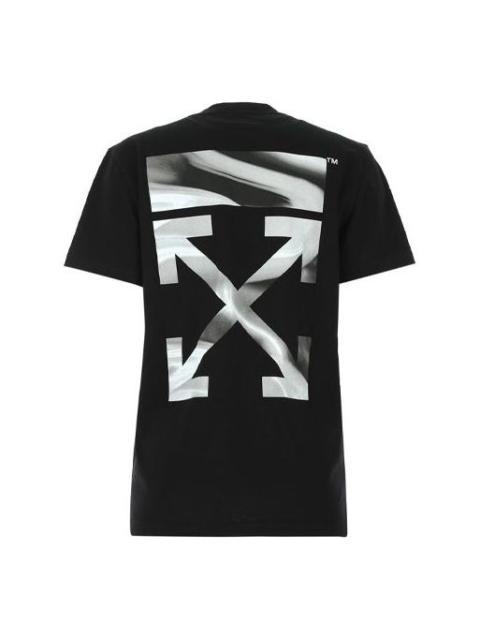 Off-White (WMNS) Off-White SS21 Arrows Pattern Logo Printing Short Sleeve Black T-Shirt OWAA049R21JER0011009