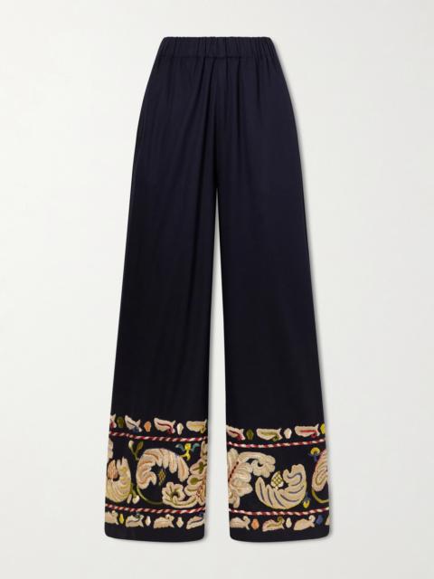 BODE Feather Runner Embroidered Cotton-blend Flared Pants