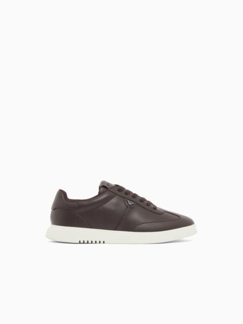 EMPORIO ARMANI LEATHER SNEAKERS WITH EAGLE PLATE