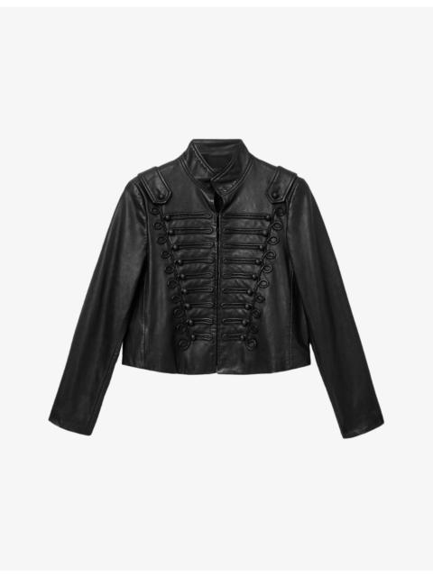 ALLSAINTS Rummy Stand-Collar Cropped Leather Jacket