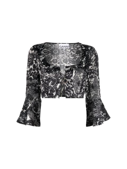 lace-print cropped blouse