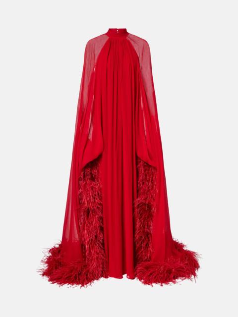Taller Marmo Eterea feather-trimmed silk crêpe gown