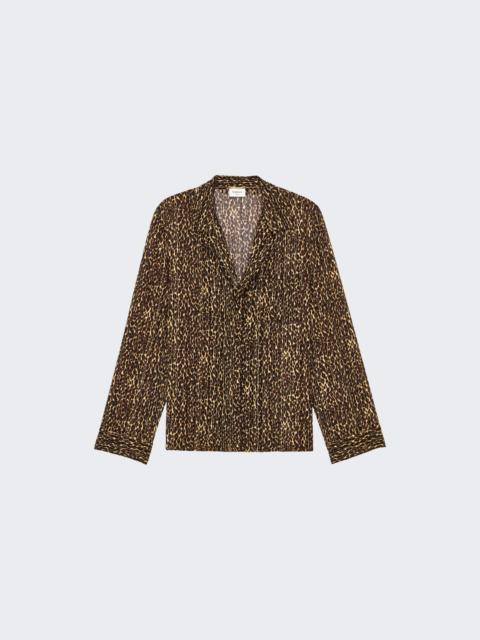 SAINT LAURENT Silk Georgette Pajama Blouse Lurex Stripe Leopard Print