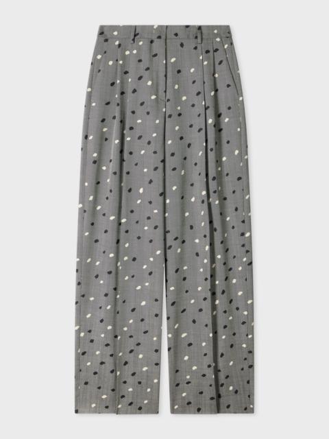 Paul Smith Women's Grey Herringbone Polka Dot Overlay Wide-Leg Trousers