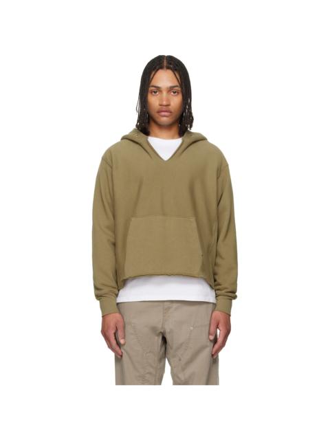 LES TIEN Khaki Heavyweight Raw Cropped Hoodie
