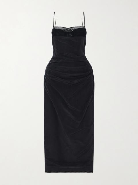 MAGDA BUTRYM Draped Lace-trimmed Silk-satin Midi Dress