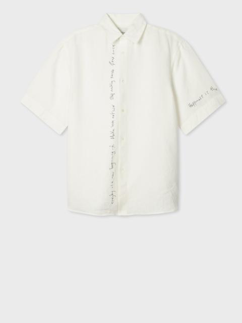 Paul Smith Ecru Linen Embroidered Quotes Shirt