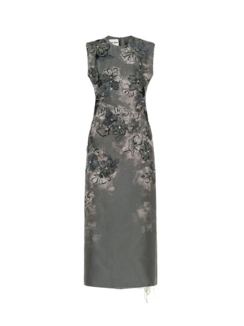 Embroidered satin midi-dress