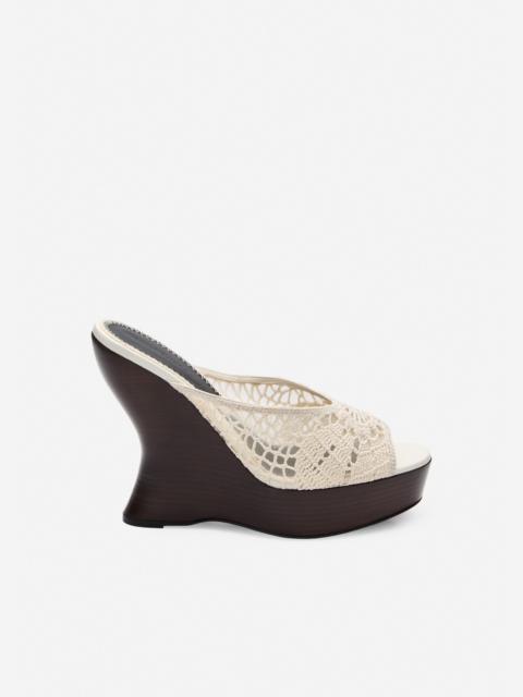 MAGDA BUTRYM Leather wedge sandals in cream crochet