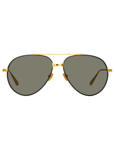 LINDA FARROW MARCELO AVIATOR SUNGLASSES IN BLACK AND YELLOW GOLD