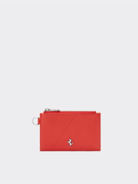 Ferrari Zip card holder in textured leather