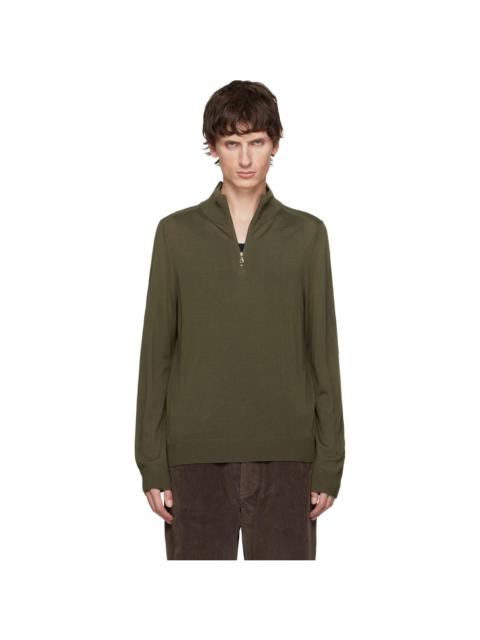 Paul Smith Khaki Merino Wool Half-Zip Sweater