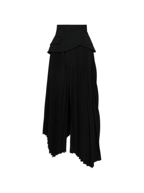 pleated asymmetric maxi skirt