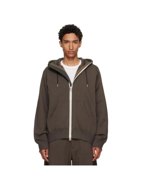 sacai Khaki Cotton Jersey Hoodie