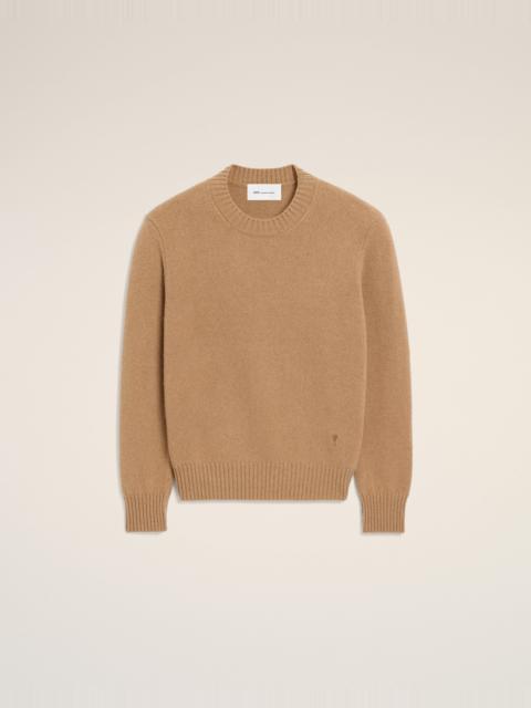 AMI Paris BROWN CREWNECK CASHMERE SWEATER WITH AMI DE COEUR