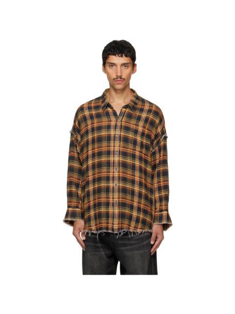 R13 Orange Shredded Seam Drop Neck Shirt