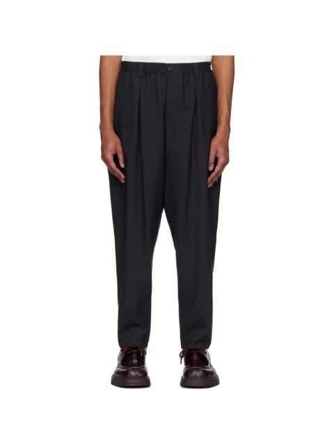 Navy Tropical Wool Drawstring Trousers