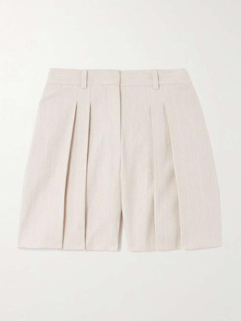 Theory Pleated linen-blend canvas shorts Sand