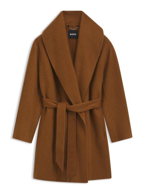 BOSS SHAWL-LAPEL WRAP COAT IN A MELANGE WOOL BLEND