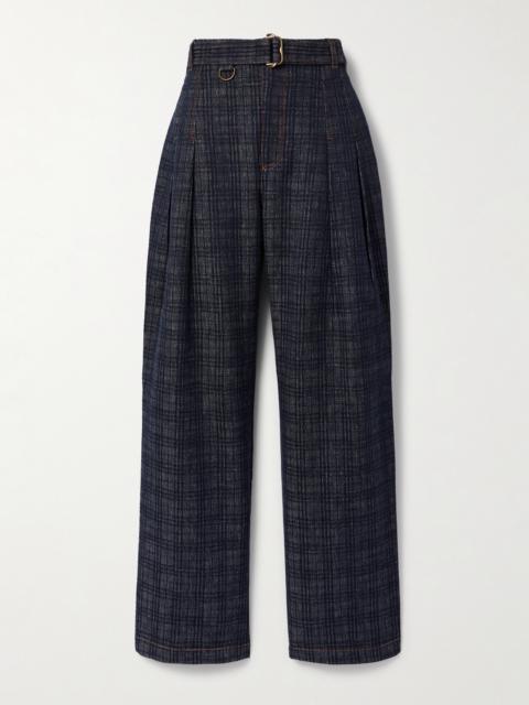 Burberry Belted Pleated Cotton-tweed Wide-leg Pants