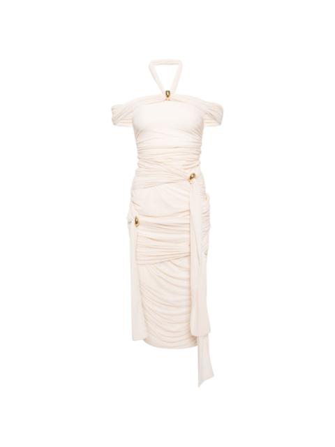 hardware-embellished ruched jersey gown