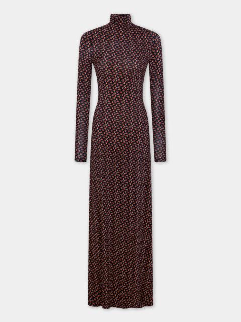 rabanne MAXI DRESS IN BLACK LIBERTY PRINT SECOND SKIN JERSEY