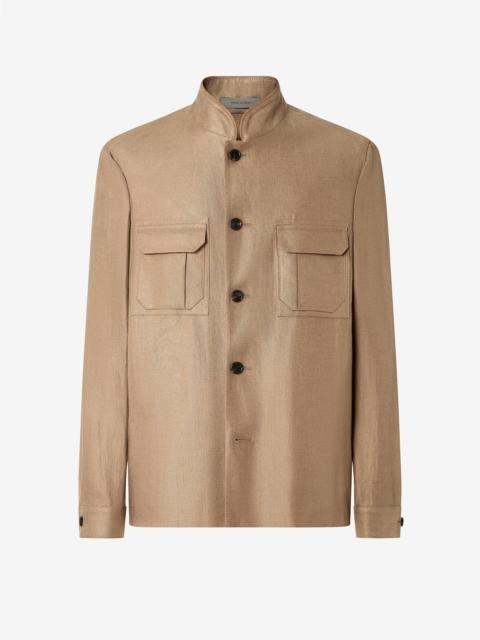 CORNELIANI Brown linen twill overshirt
