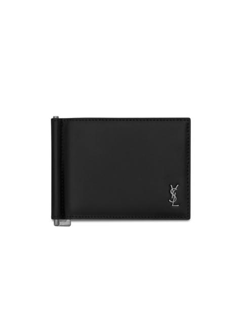 SAINT LAURENT Men's Tiny Cassandre Bill Clip Wallet in Matte Leather - Black