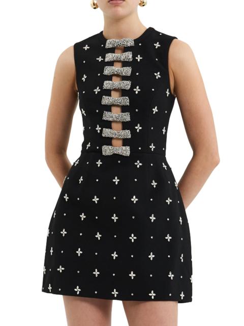 REBECCA VALLANCE Women's Piper Embellished Bow Stretch-Crepe Minidress - Black