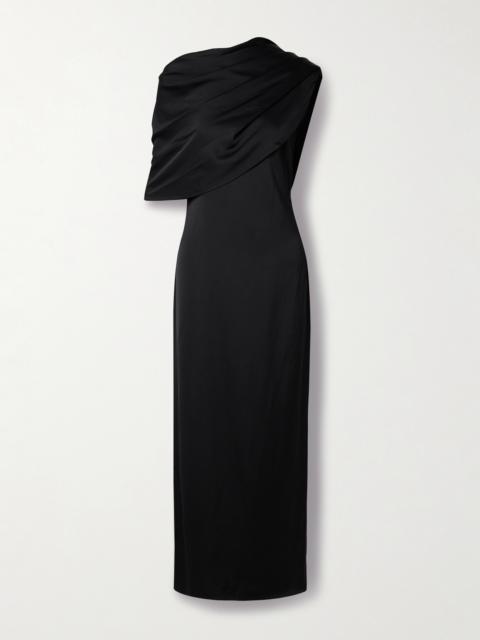 Another Tomorrow Draped Wool-blend Satin Maxi Dress