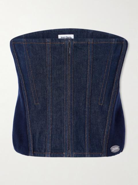 Jean Paul Gaultier Ribbed Wool-blend Trimmed Denim Corset Top