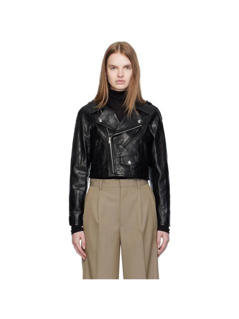 AURALEE Black Cropped Riders Lamb Leather Jacket