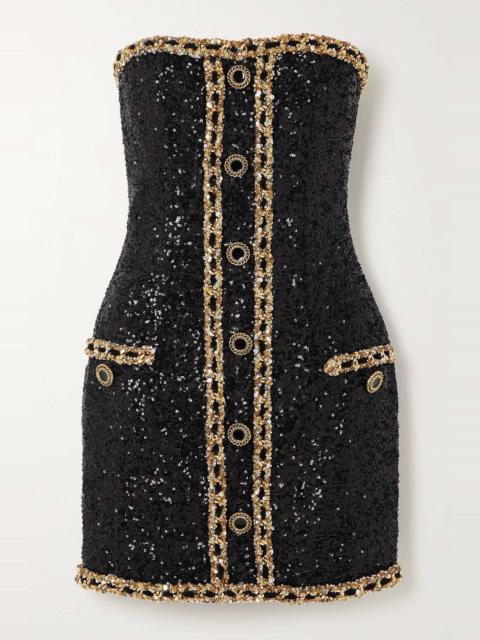 Balmain Strapless sequined stretch-crepe mini dress