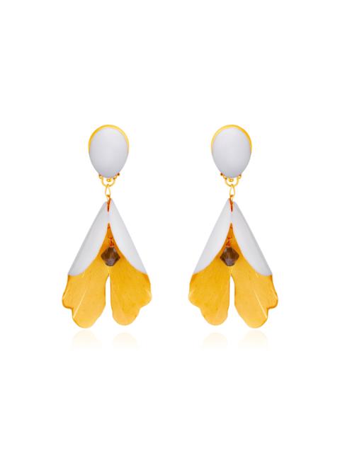 Oscar de la Renta Bell Flower Enamel Large Earrings ivory