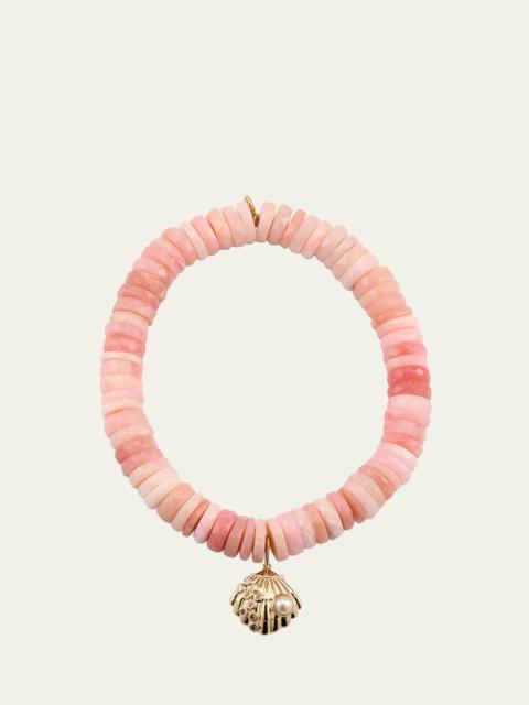 SYDNEY EVAN 14K Gold Amethyst Pearl Clam Shell Charm Bracelet
