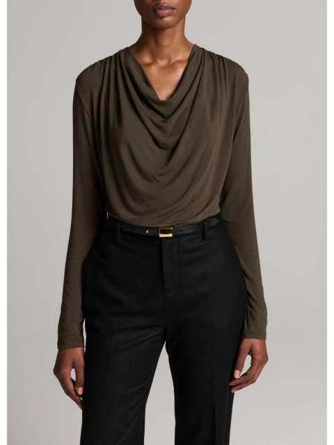 Vince Jersey Draped Cowl-Neck Long-Sleeve Top