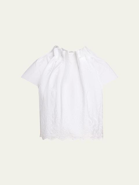Simone Rocha Eyelet Embroidered Sculpted-Neck Cap-Sleeve Top