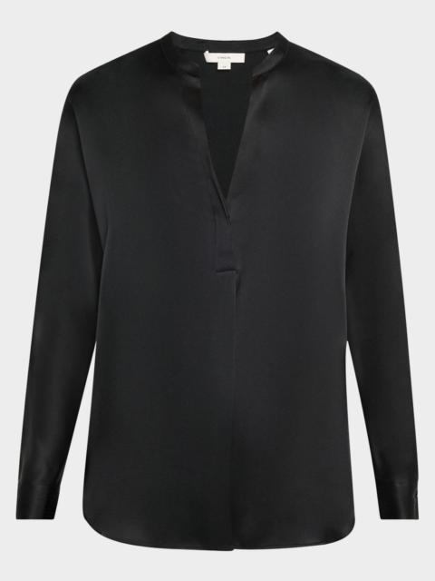 Vince Silk Band-Collar Blouse