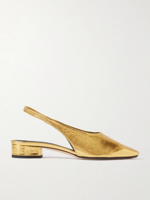 Aeyde Dua metallic crinkled-leather slingback pumps Gold