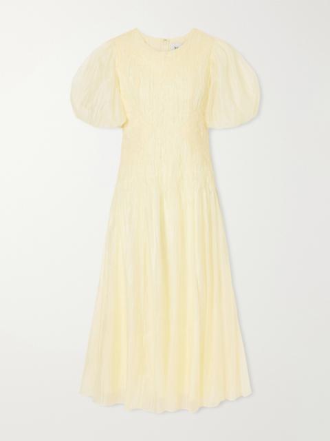 Aje. Ophelia Lace-trimmed Crinkled-satin Midi Dress