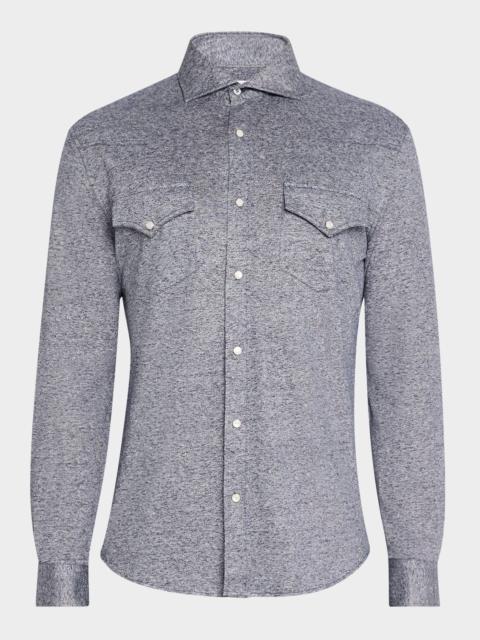Brunello Cucinelli Men's Cotton and Linen Western Shirt