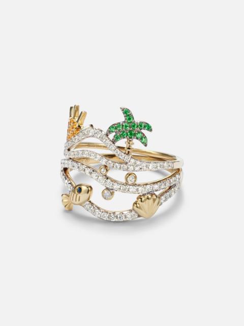 Yvonne Léon La Plage And Sous L’Eau set of 2 9kt gold rings with gemstones