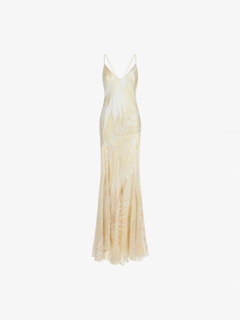 Roberto Cavalli Ray Of Gold Print Satin Dress