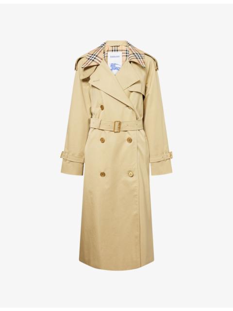 Castleford Check-Print-Collar Cotton-Poplin Trench Coat