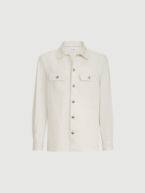 Brunello Cucinelli Garment-dyed overshirt in cotton gabardine with spread collar and chest pockets