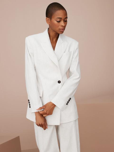 Striped comfort linen and cotton blazer with monili