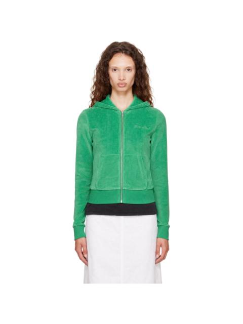 Sporty & Rich Green Signature Logo Krystal Zip Hoodie