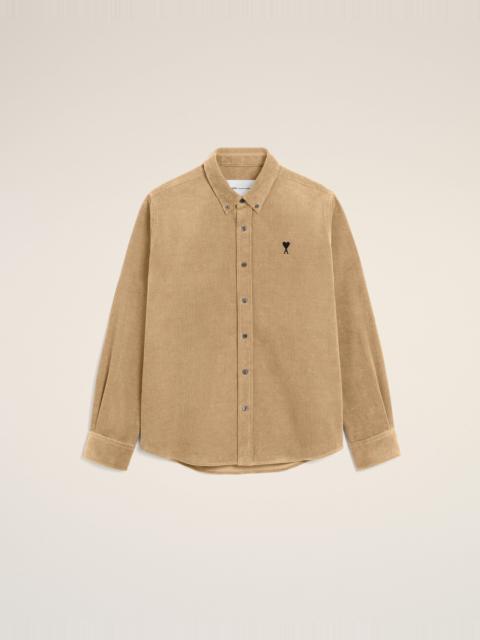 AMI Paris BEIGE CORDUROY SHIRT WITH AMI DE COEUR