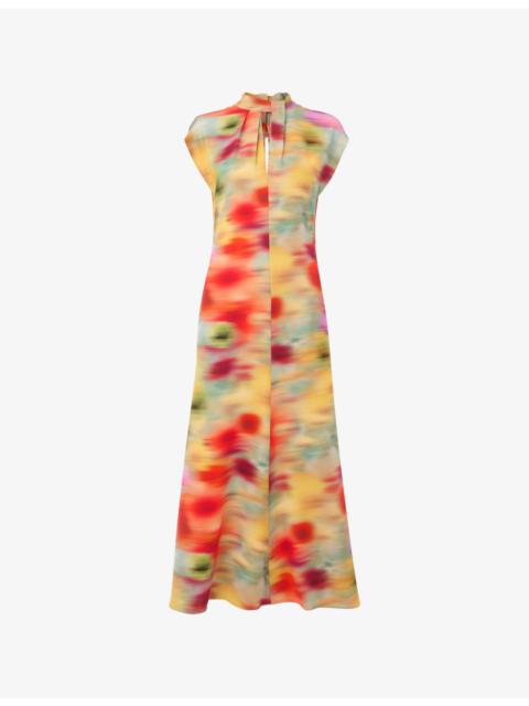 WHISTLES Photographic Flower-Print Stretch-Woven Midi Dress