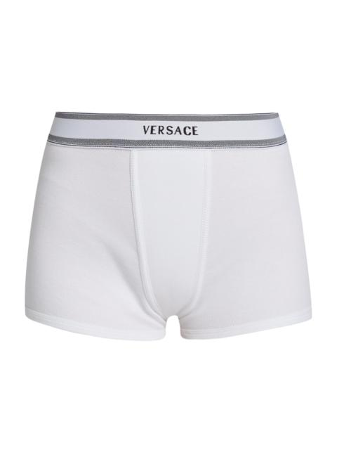 VERSACE Women's Cotton Rib-Knit Short Trunks - White